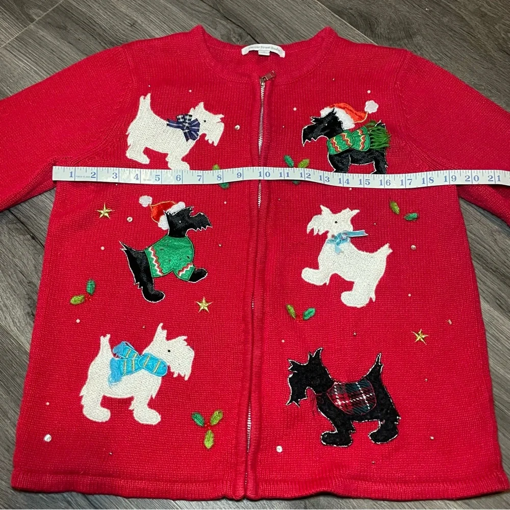 Mercer Street Studio, Christmas Sweater, doggies, zipper sweater, size Small